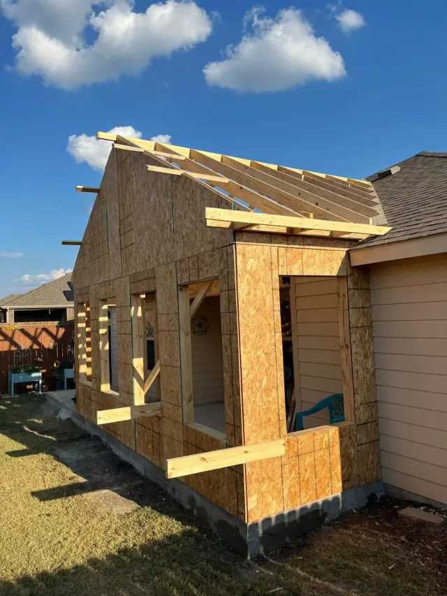 Room addition framing and roof structure