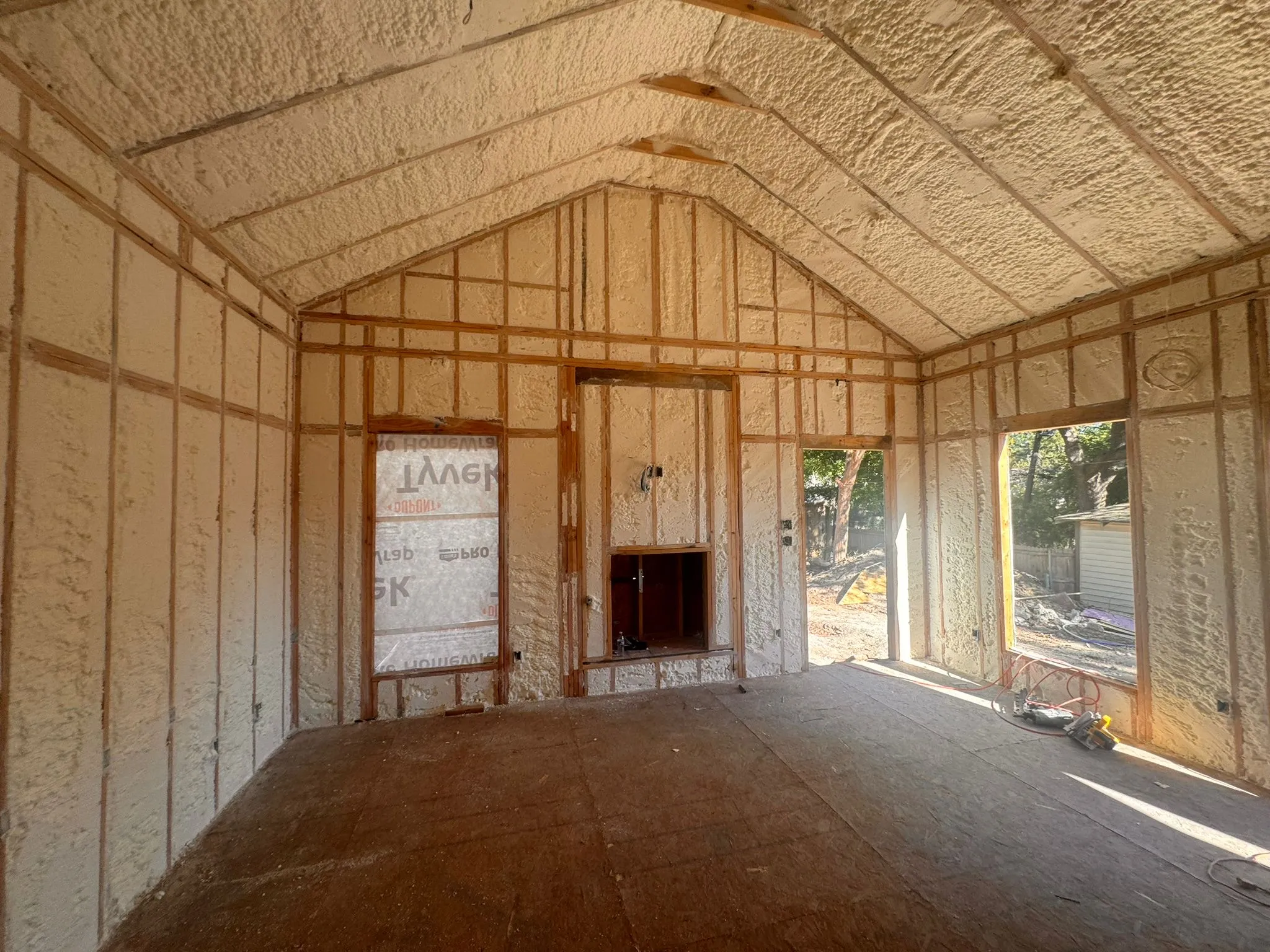 Spray foam insulation inside a new ADU